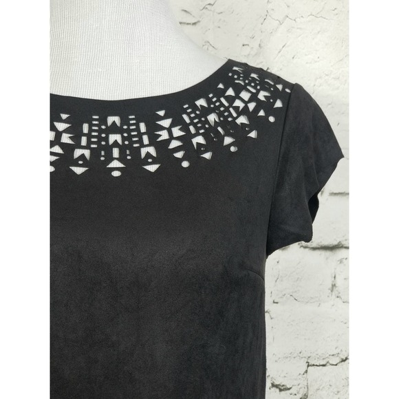 Hippie Boho Faux-Suede Fringe Festival Top Black Medium - Picture 4 of 9